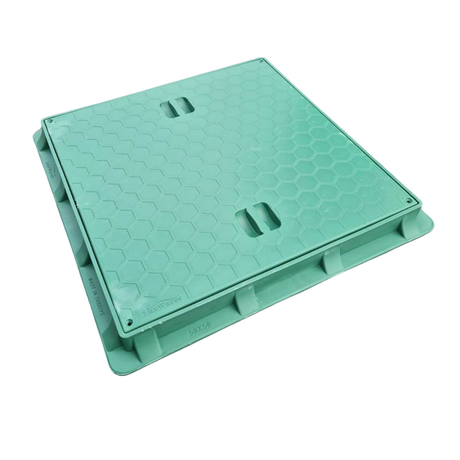 Capac canalizare pătrat din PP verde 500x500